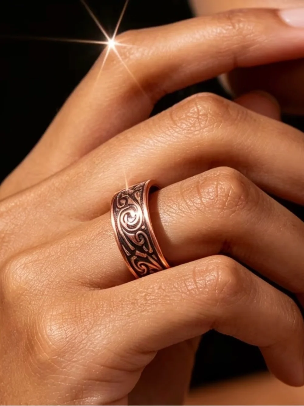 Western Ring Engraved Swirl Copper Ring - Sculpted Band Bohemian Ring